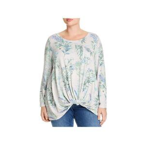 CUPIO BLUSH Womens Beige Stretch Twist Front Long Sleeve Round Neck Top Plus 2X